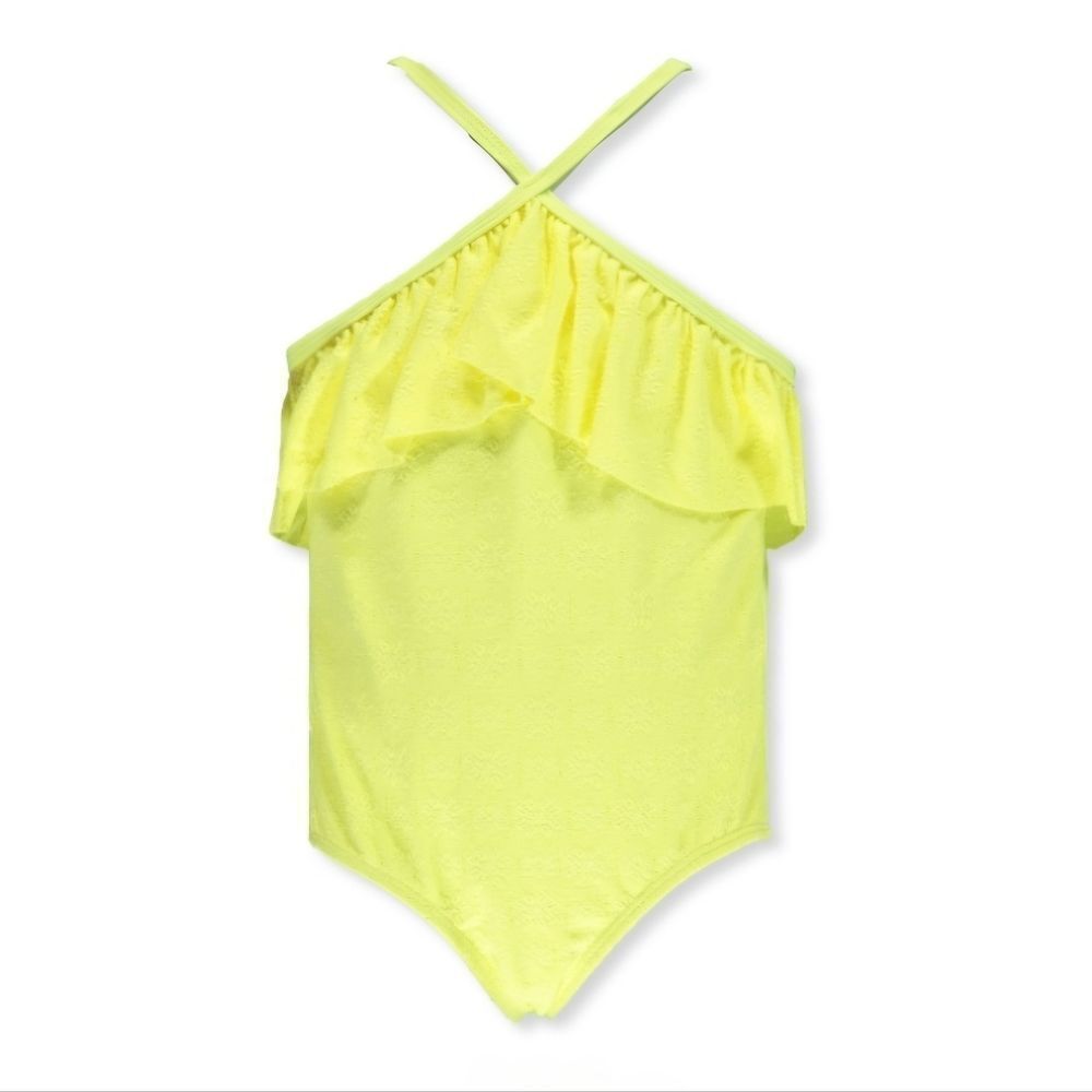 NWT Kensie Girl UPF50 Sunny Yellow Eyelet 1 Piece Swimsuit Size 6X